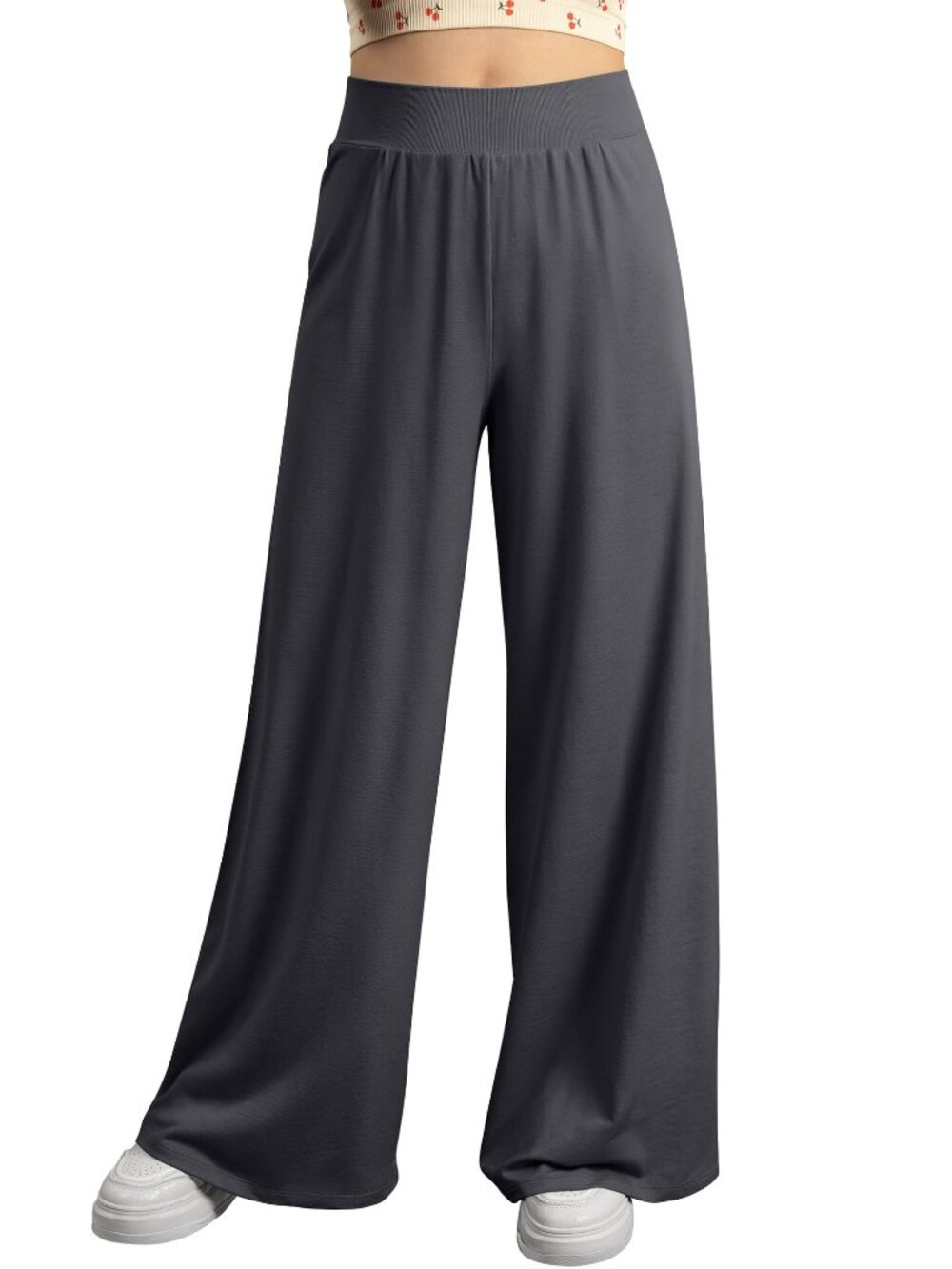 Women's Wide Leg High Waist Casual Pull On Pants Medium Gray Size M, OQQ
